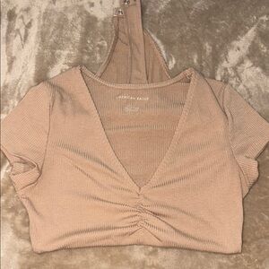 American Eagle Outfitters Tan Ruched Bodysuit